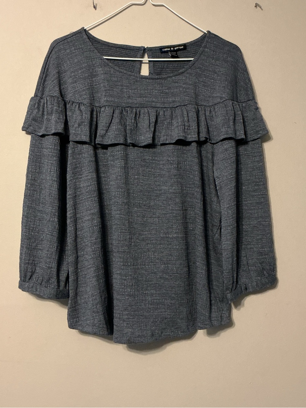 Cable & Gauge Blue/Grey Ruffle Blouse